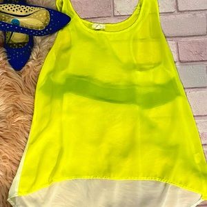 Yellow, white, and blue see-through tank